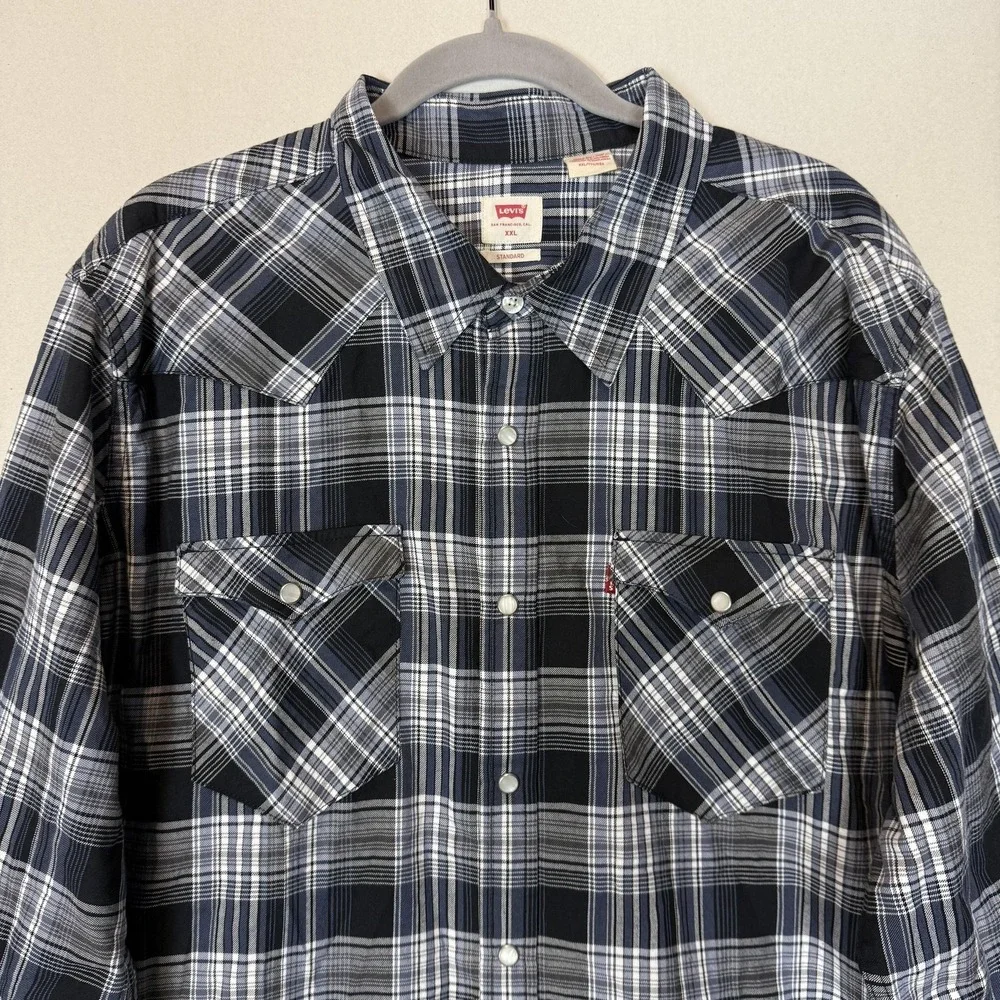 Levi's Shirt Mens 2XL Blue Plaid Long Sleeve Western Pearl Snap Front Casual Top